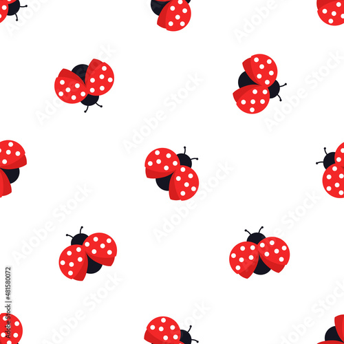 Cute ladybug with dots seamless pattern background vector illustration. Red beetles seamless pattern. Cartoon ladybugs with dot on a white background. Modern summer design 