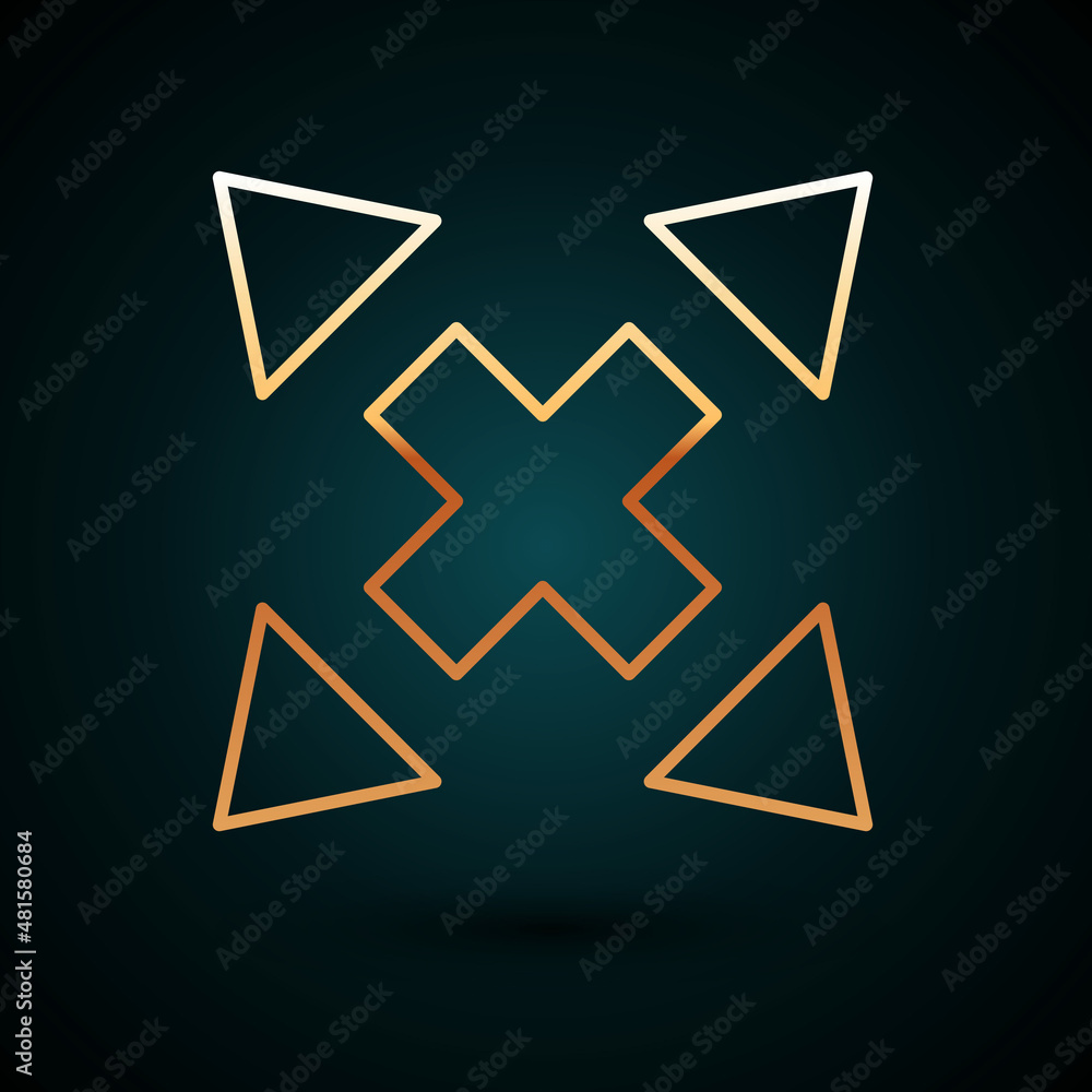 Gold line Many ways directional arrow icon isolated on dark blue background. Vector Gold line Many ways directional arrow icon isolated on dark blue background. Vector