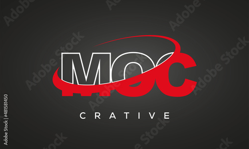 MOC creative letters logo with 360 symbol vector design	