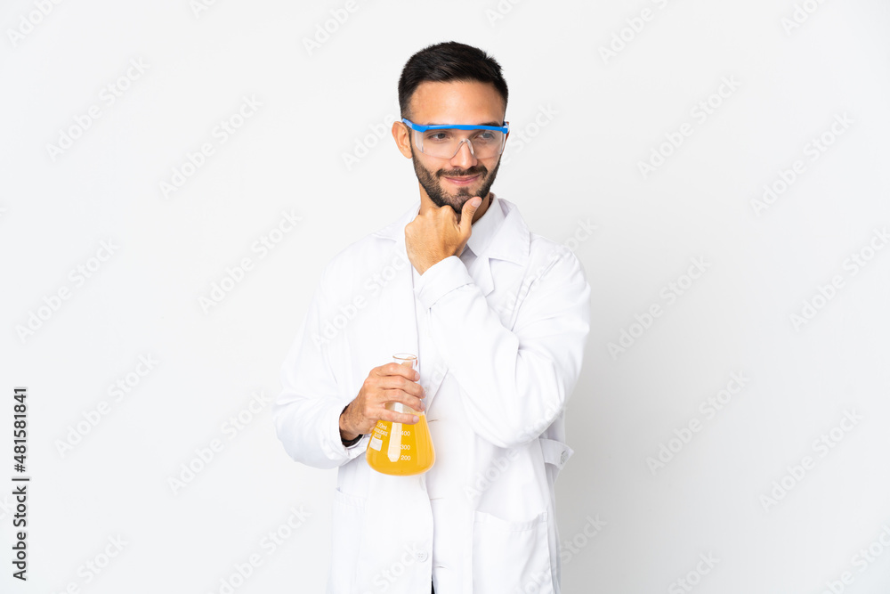 Young scientific man isolated on white background having doubts and thinking Young scientific man isolated on white background having doubts and thinking