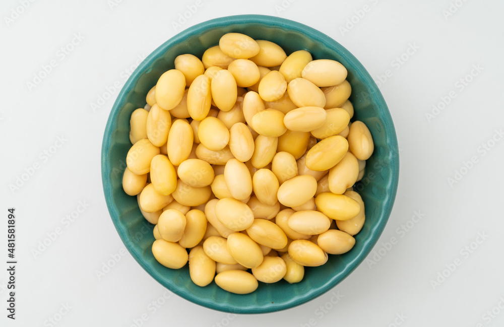 Soybeans with water on a pure white background Soybeans with water on a pure white background