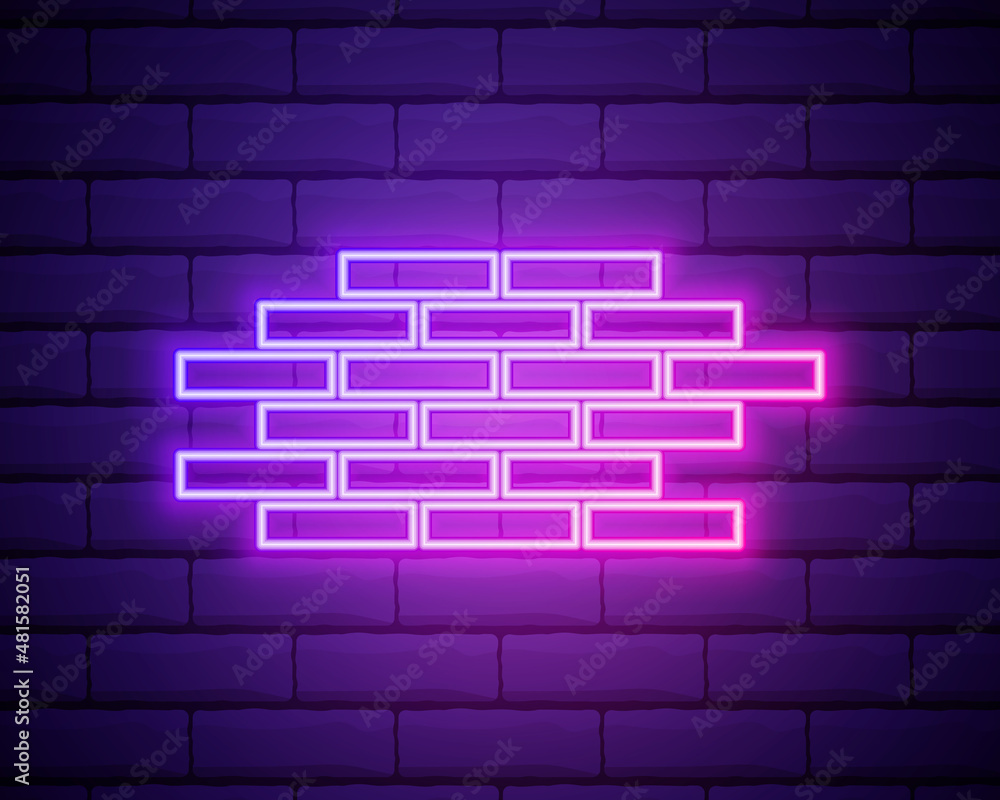 Glowing neon line Firewall, security wall icon isolated on brick wall background. Vector Illustration. Glowing neon line Firewall, security wall icon isolated on brick wall background. Vector Illustration.