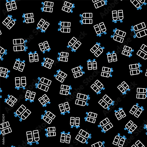 Line Aqualung icon isolated seamless pattern on black background. Oxygen tank for diver. Diving equipment. Extreme sport. Diving underwater equipment. Vector