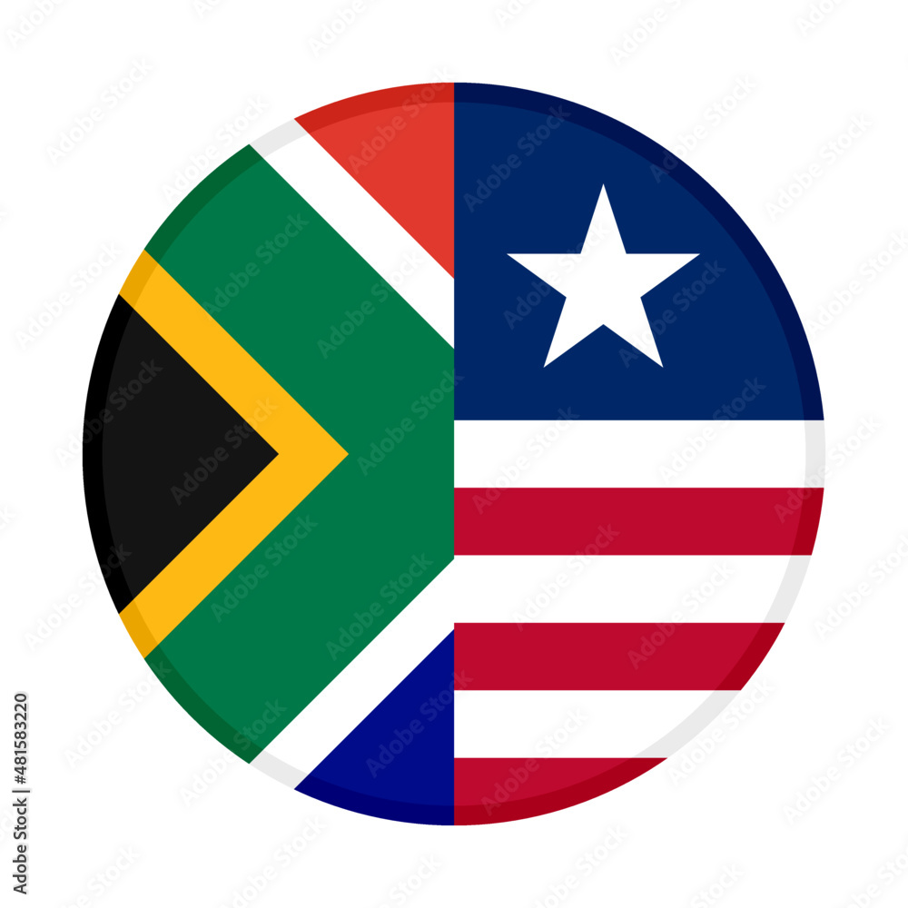 Naklejka premium round icon with south africa and liberia flags. vector illustration isolated on white background