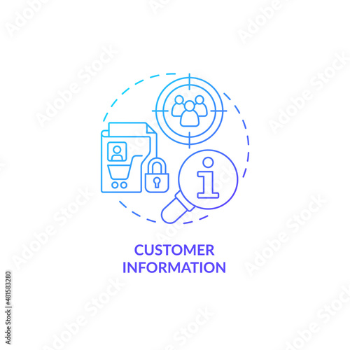 Customer information blue gradient concept icon. Buyer behavior researching abstract idea thin line illustration. Isolated outline drawing. Roboto-Medium, Myriad Pro-Bold fonts used