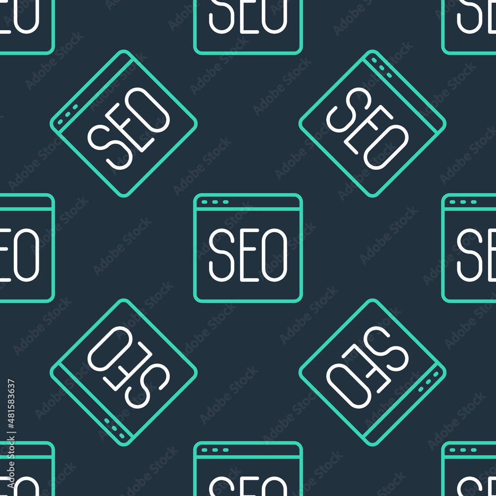 Line SEO optimization icon isolated seamless pattern on black background. Vector