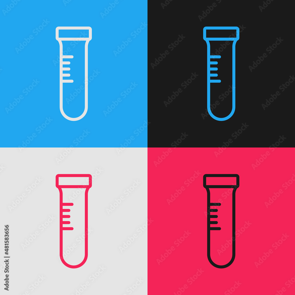 Pop art line Test tube and flask chemical laboratory test icon isolated on color background. Laboratory glassware sign. Vector Pop art line Test tube and flask chemical laboratory test icon isolated on color background. Laboratory glassware sign. Vector