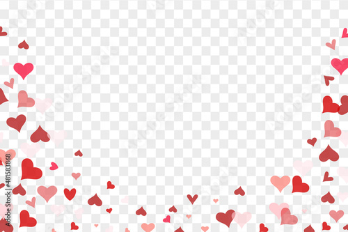 Valentine leaves heart confetti. Valentine's Day, Women's Day concept. Falling hearts on transparent background. Vector