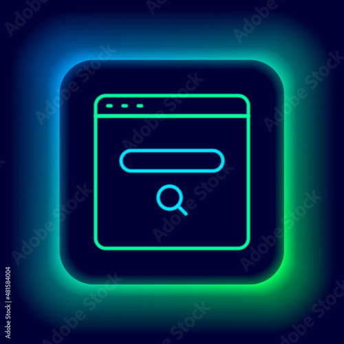 Glowing neon line Search engine icon isolated on black background. Colorful outline concept. Vector