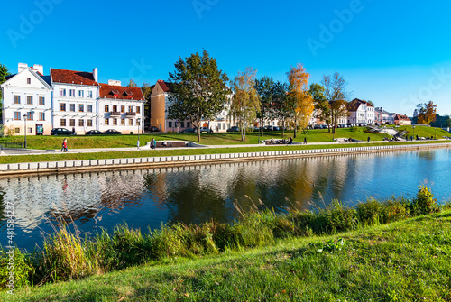 Minsk. Belarus. View of the Svisloch River in the center of Minsk.