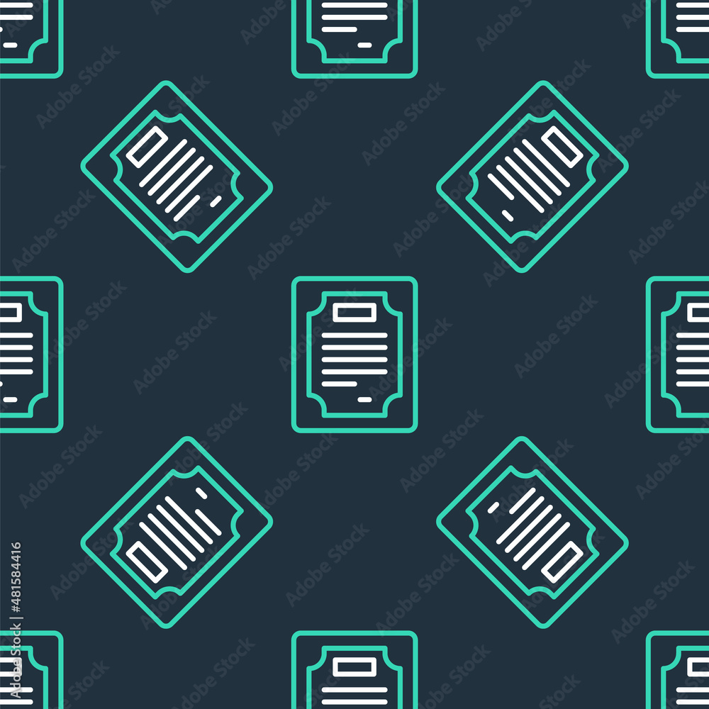 Line Certificate template icon isolated seamless pattern on black background. Achievement, award, degree, grant, diploma concepts. Vector