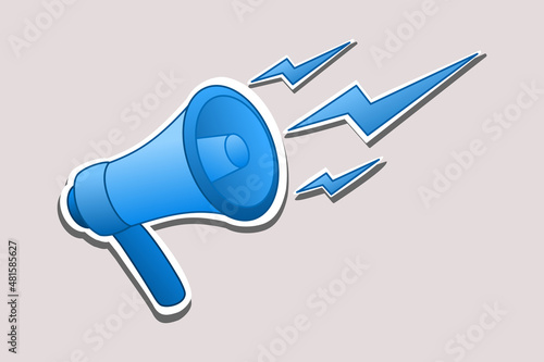 Megaphone icon in style stickers. Illustration of attention seeking announcement for promotion