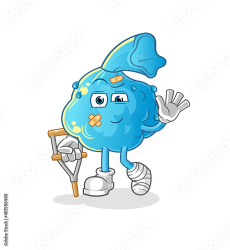 fever compress sick with limping stick. cartoon mascot vector