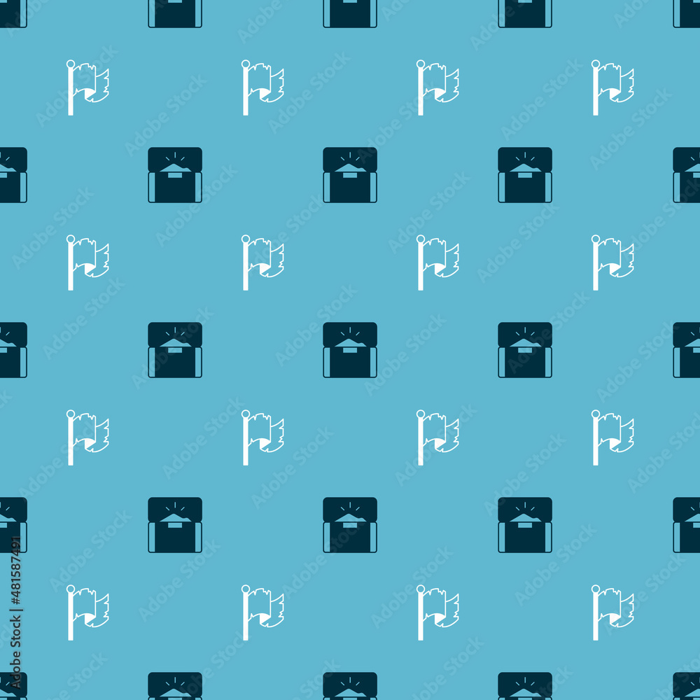 Set Antique treasure chest and Pirate flag on seamless pattern. Vector Set Antique treasure chest and Pirate flag on seamless pattern. Vector