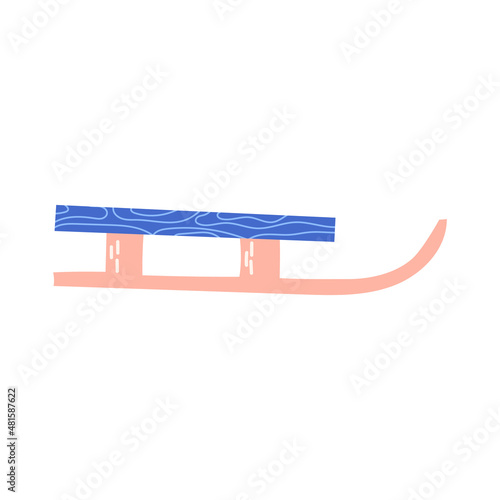 Hand drawn sled for snow riding, flat vector illustration isolated on white background. Winter activities concept. Sledge for children.