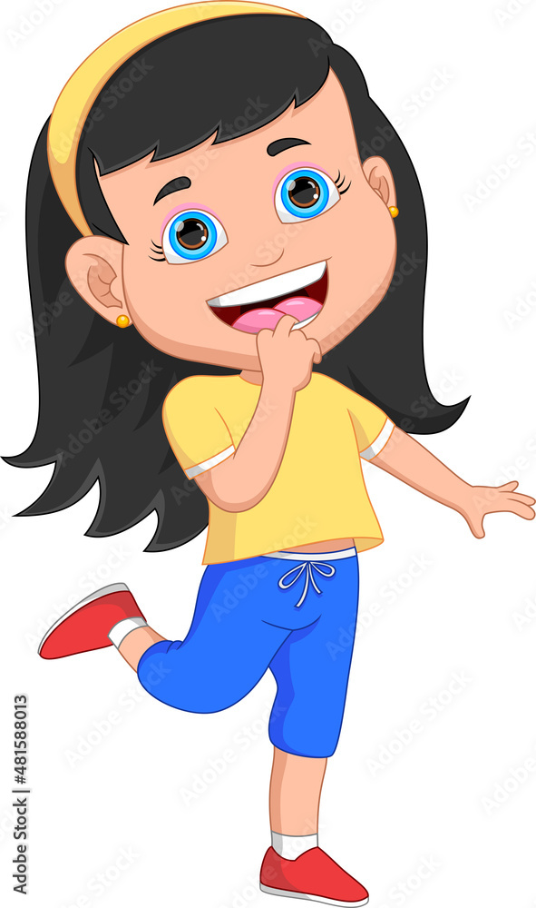 happy little girl cartoon on white background happy little girl cartoon on white background
