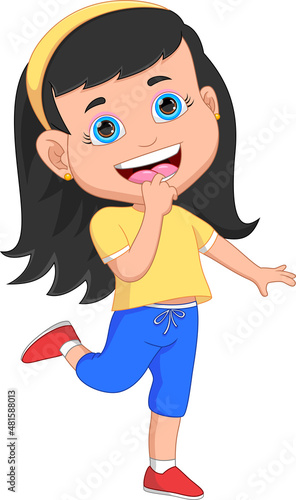 happy little girl cartoon on white background