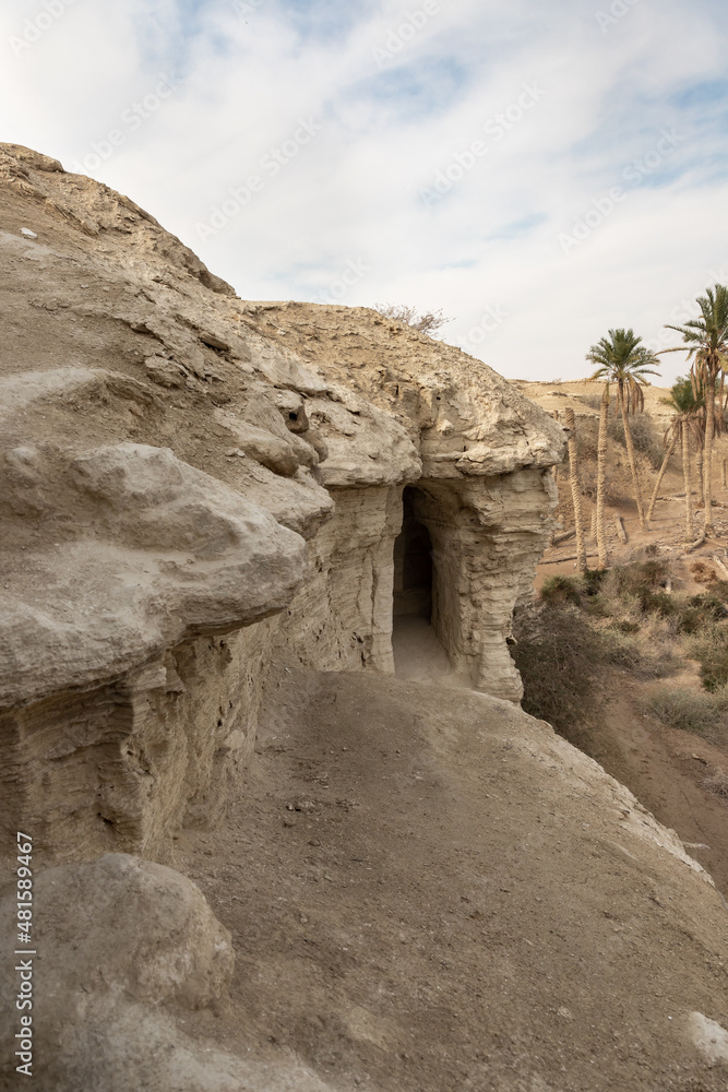 The caves  of the hermits are located near the Deir Hijleh Monastery - Monastery of Gerasim of Jordan in the Judean Desert in Israel