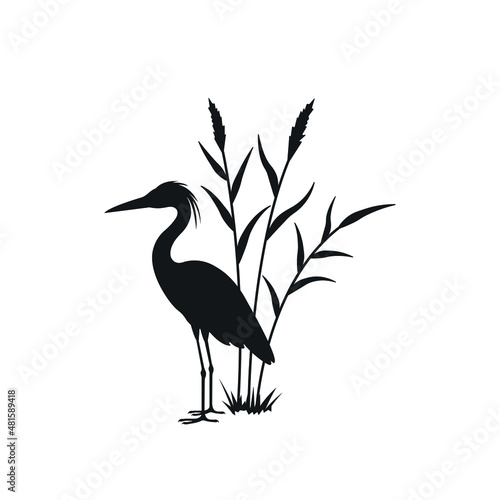 Fotografie, Tablou silhouette of a heron on a background of reeds