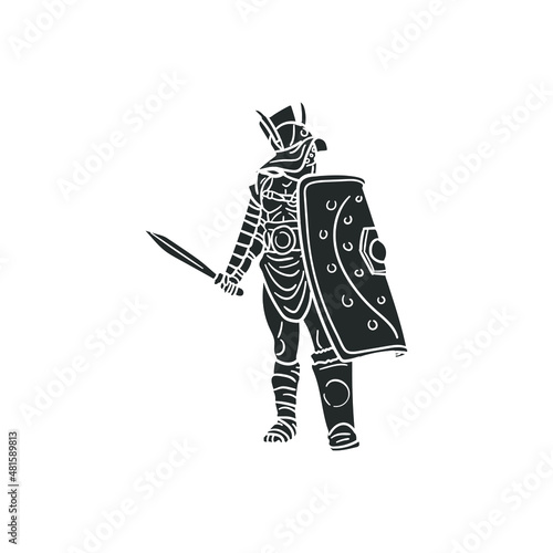 Roman Gladiator Icon Silhouette Illustration. Coliseum Warrior Vector Graphic Pictogram Symbol Clip Art. Doodle Sketch Black Sign.