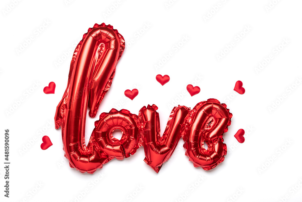 inflatable letters love in red color isolated on white background Flat lay Top view Holiday card, Happy Valentines day concept Love in air inflatable letters love in red color isolated on white background Flat lay Top view Holiday card, Happy Valentines day concept Love in air