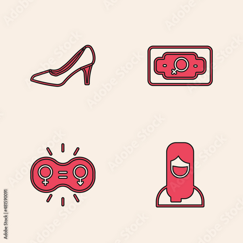 Set Muslim woman in hijab, Woman shoe, Money growth and Gender equality icon. Vector