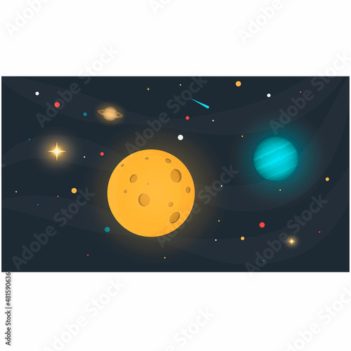 Fototapeta Naklejka Na Ścianę i Meble -  Cartoon space background. Space panorama landscape, vector illustration