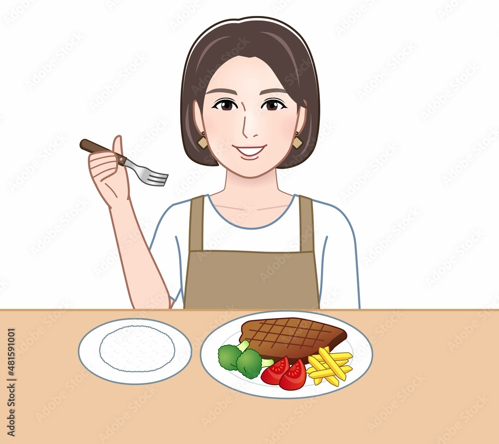 食事中の主婦