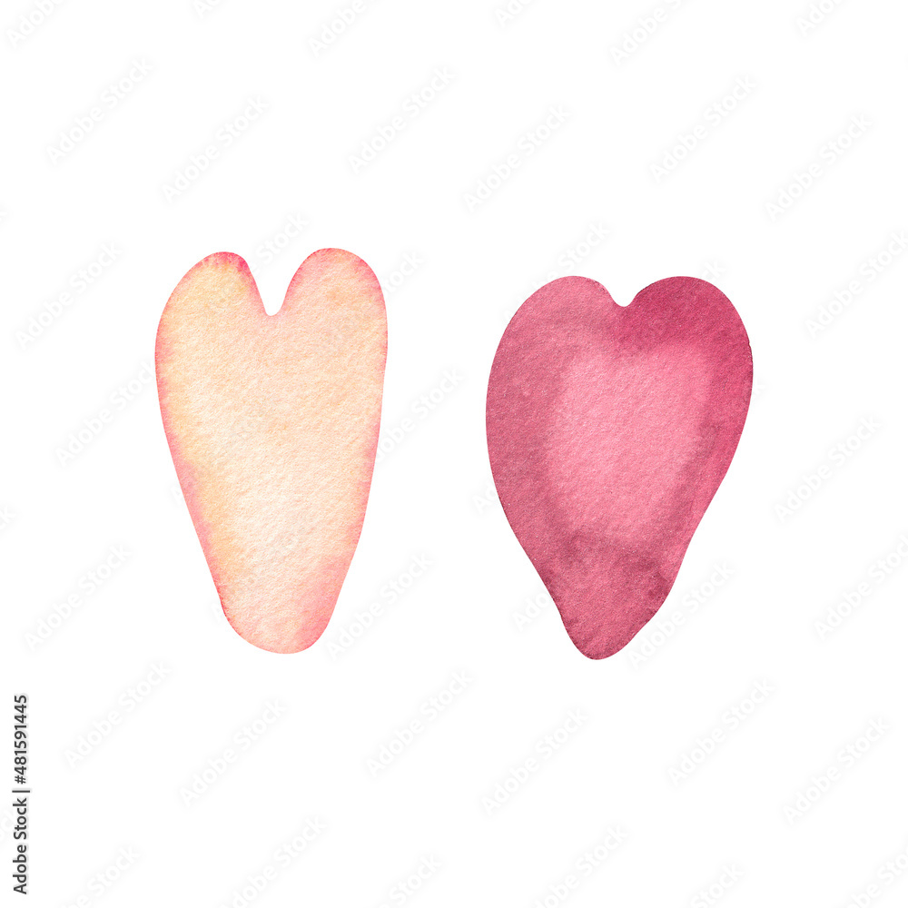 Watercolor set of Valentine's Day hearts on a white background