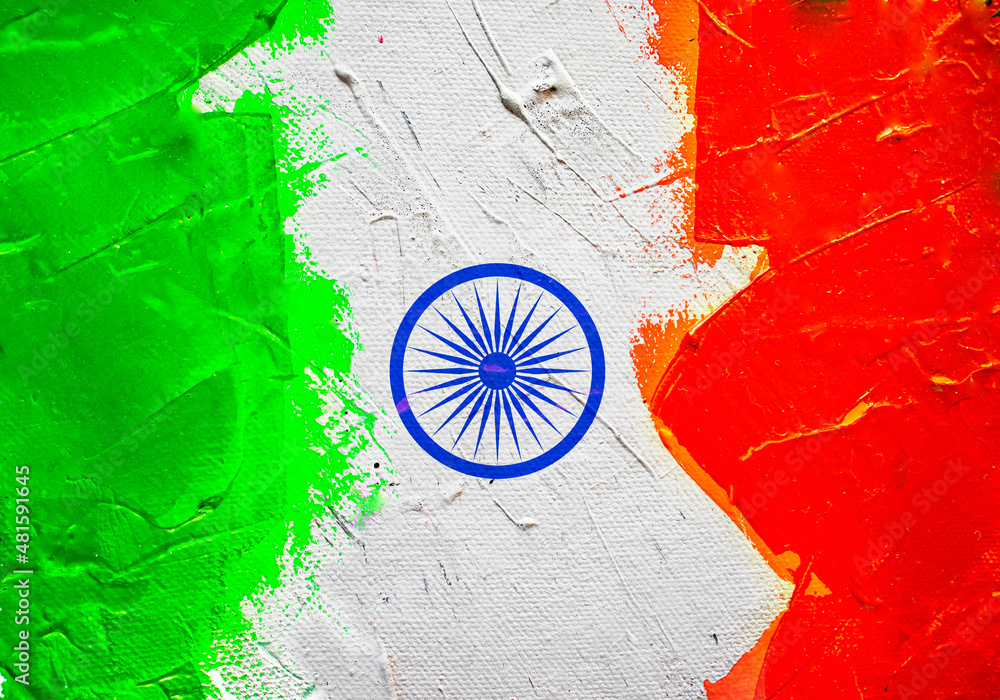 Watercolor Grunge Happy Republic day concept banner, 26 january, national holiday of India, Indian flag, pigeon, illustration poster