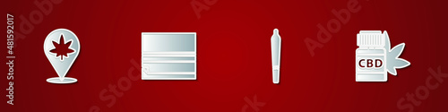 Set Location and marijuana, Rolling paper, Marijuana joint and Medical bottle with icon. Vector
