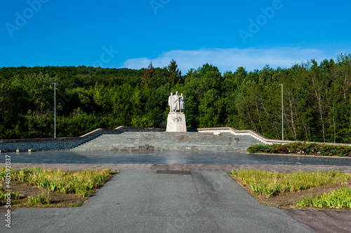 Heroes memorial of Second World War II at Dargov pass. Dargovsky priesmyk, Slovakia. Statues on sunny day.