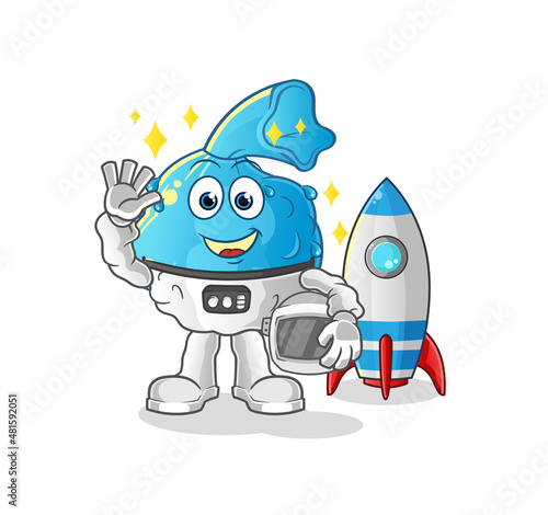 fever compress astronaut waving character. cartoon mascot vector