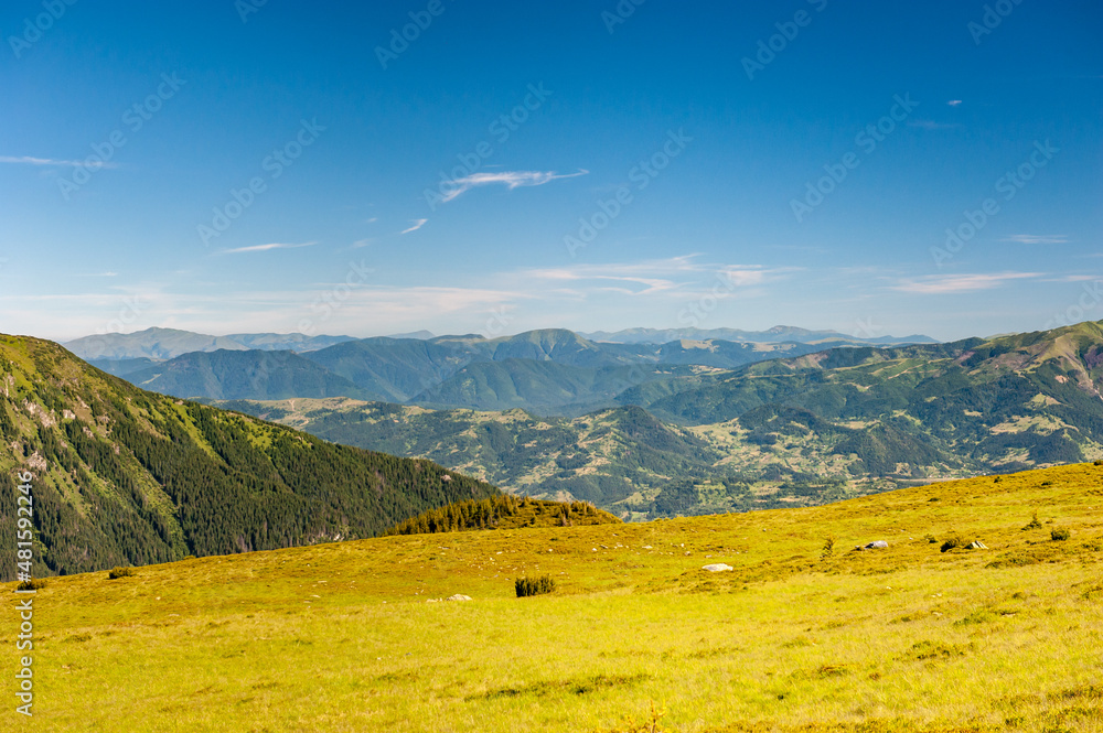 View of Maramures ridge from Rodna Mountains National Park hike, Muntii Rodnei National Park, Romania, Romanian Carpathian Mountains, Europe.