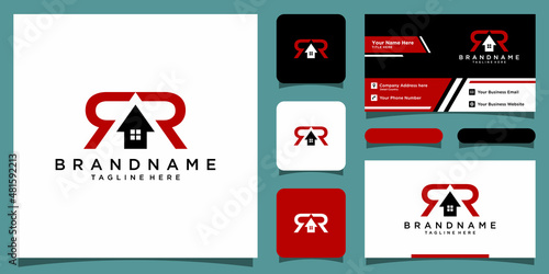 Letter RR with Real Estate element, home initial RR concept with business card design template photo