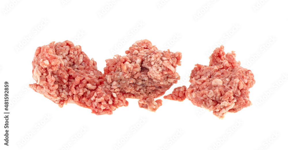 fresh raw minced beef and pork meat isolated on white background