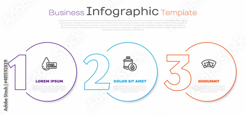 Set line Oil drop, Propane gas tank and Motor gauge. Business infographic template. Vector
