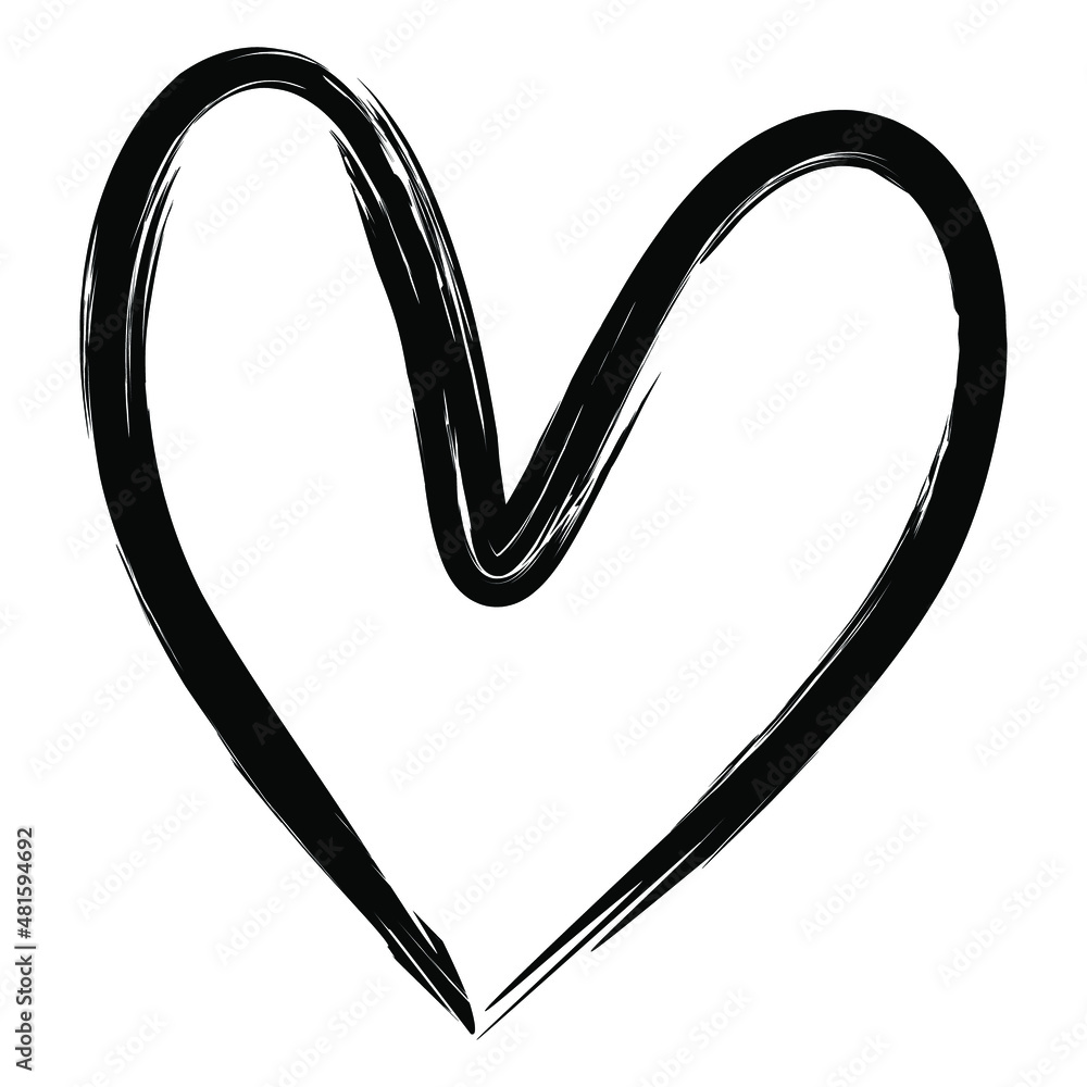 Single black heart in an abstract brush stroke on an isolated white ...