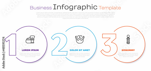 Set line Shaving brush with foam, Mustache and beard and Classic Barber shop pole. Business infographic template. Vector