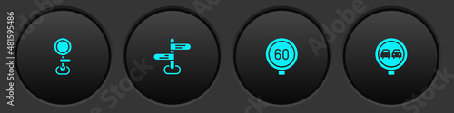 Set Road traffic sign, , Speed limit and No overtaking road icon. Vector