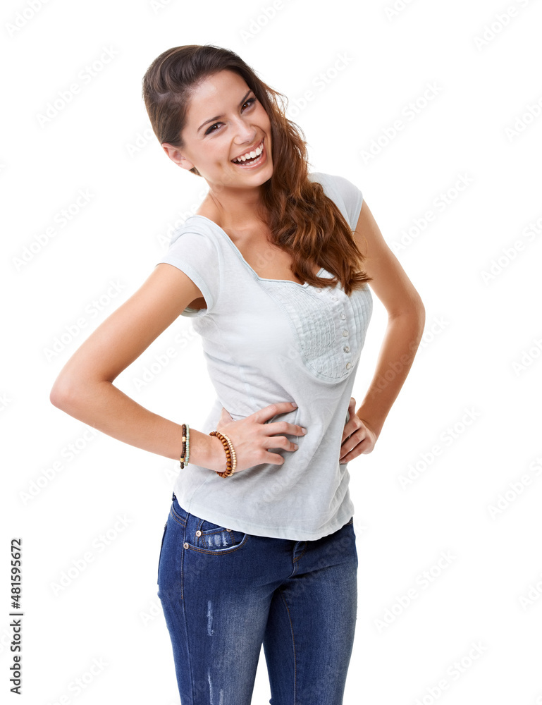 Fototapeta premium She loves her body. A beautiful young woman smiling with her hands on her hips.
