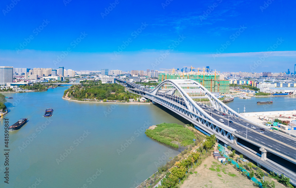 City environment of Precious Belt Bridge and Xianggang Bridge in Suzhou, Jiangsu province