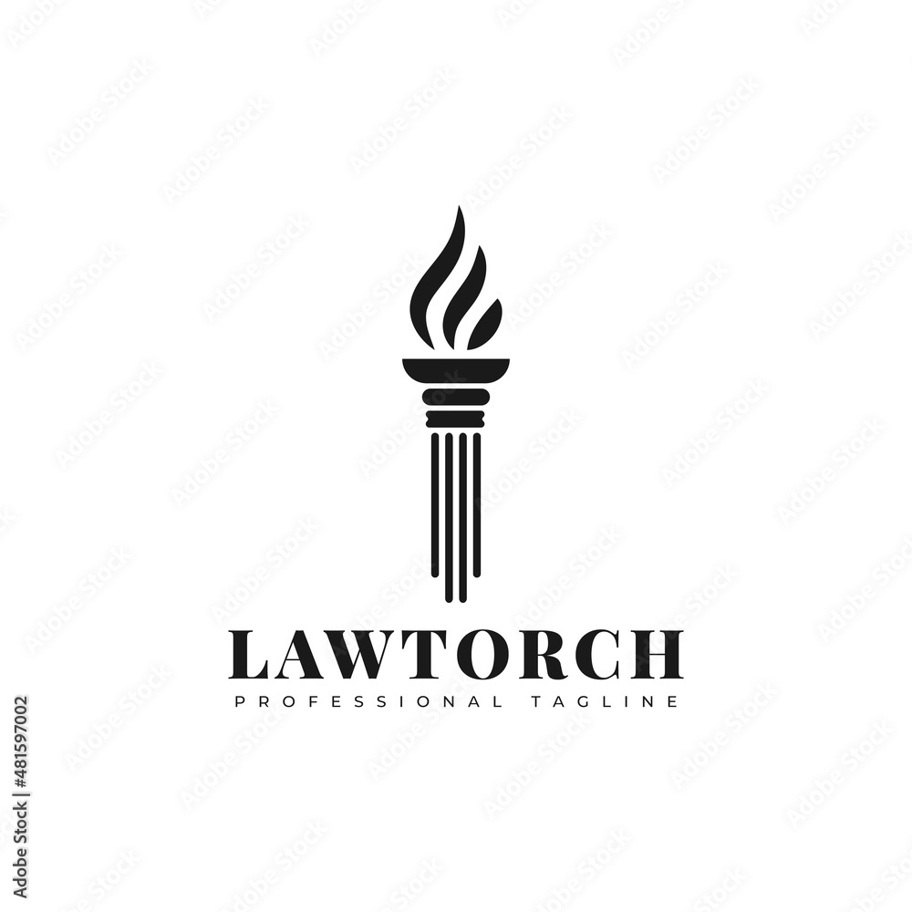 law torch logo design, pillar and torch vector