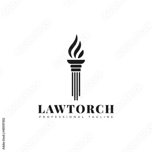law torch logo design, pillar and torch vector