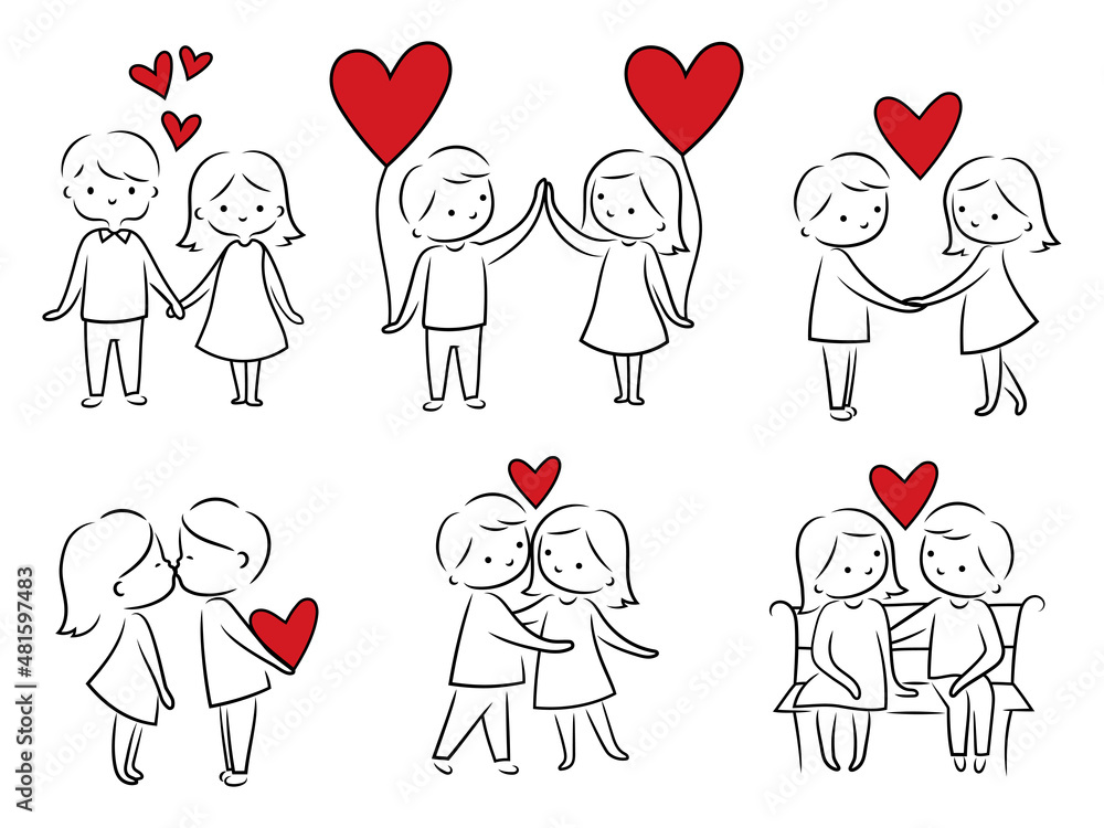 Set of doodle couple with heart. Collection of illustrations of a loving young couple. Love story. Future family. Colorful illustration for the children. People in love. Relationship. Set of doodle couple with heart. Collection of illustrations of a loving young couple. Love story. Future family. Colorful illustration for the children. People in love. Relationship.