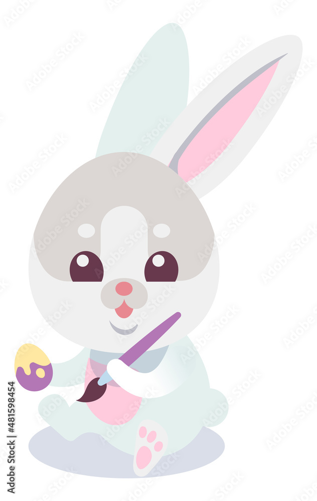 Fototapeta premium Cute bunny painting eggs. Easter preparation in cartoon style