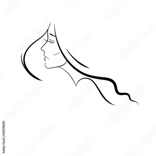 profile of a girl golden contour drawing lineart. logo beauty salon. vector illustration isolated black background. empty space for text. lettering the words beauty