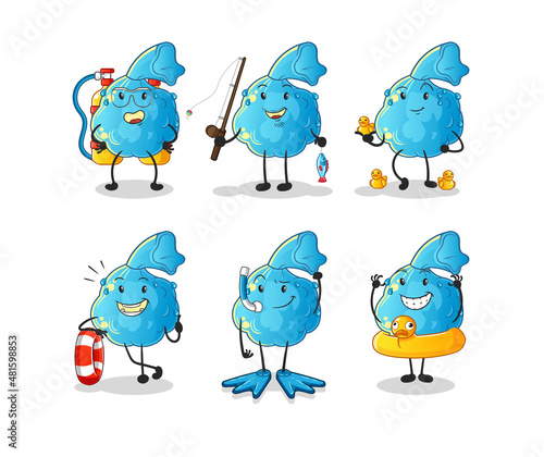 fever compress water activity group. cartoon mascot vector