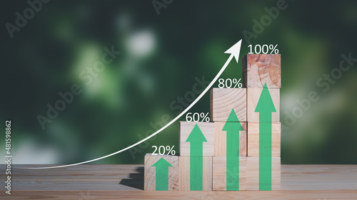 Business Growth Ideas Finance Banking Digital Assets Mutual Funds Bonds Trading Successful Profitable Process against Goals placed on wooden blocks stacked on stacked shelves with an upward arrow ladd photo