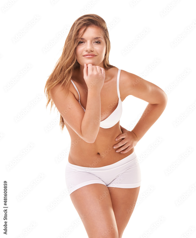 Fototapeta premium Her confidence is all natural. Full-length portrait of a confident young woman posing in her underwear.